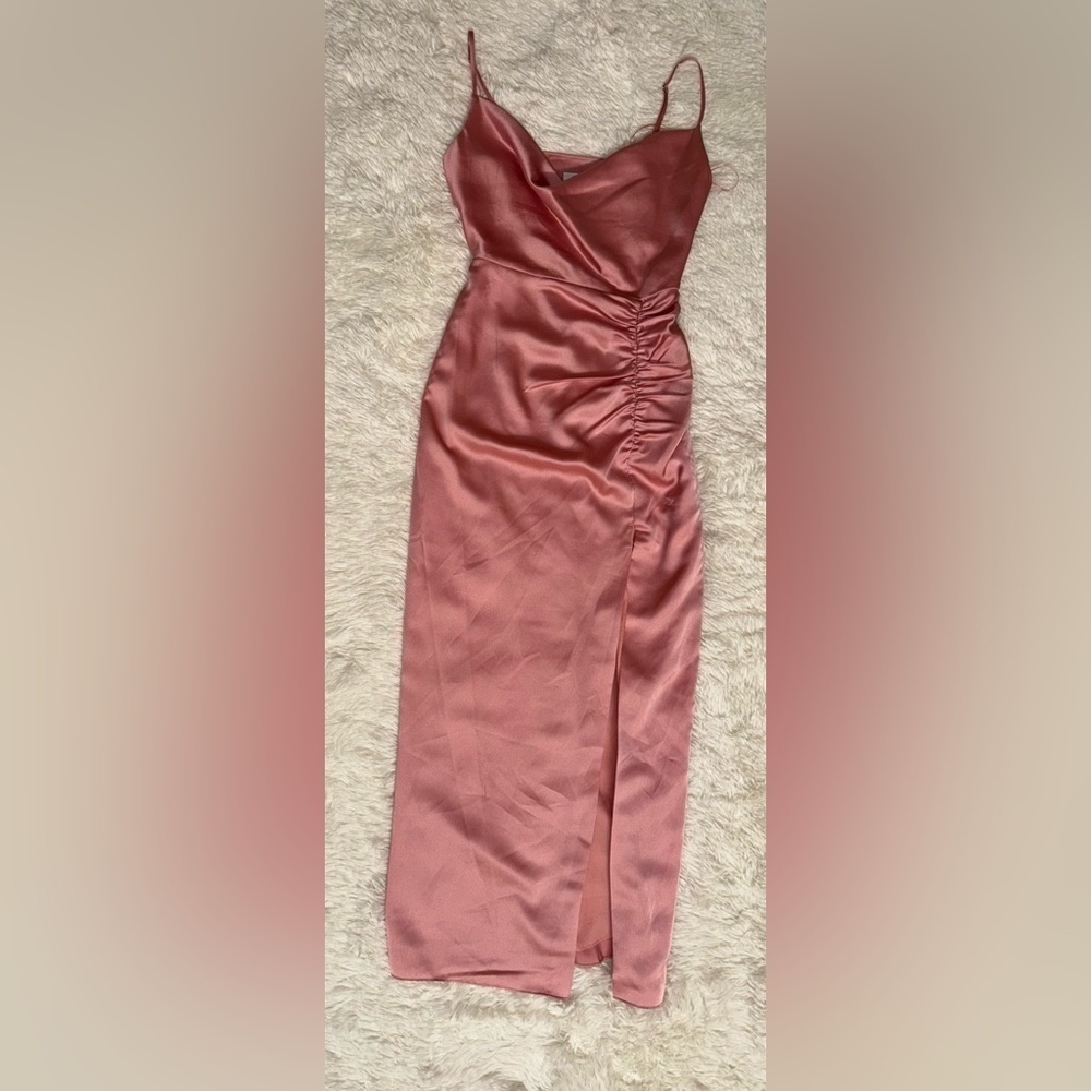 MILLY Lilliana side slit midi Slip rose gold Dress sz 0 - Picture 2 of 4